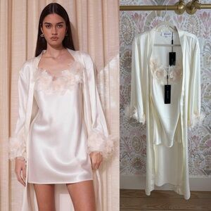 NEW NWT ELLIATT Katalina 3D Floral Mini Dress and Robe Set in Ivory Size Small